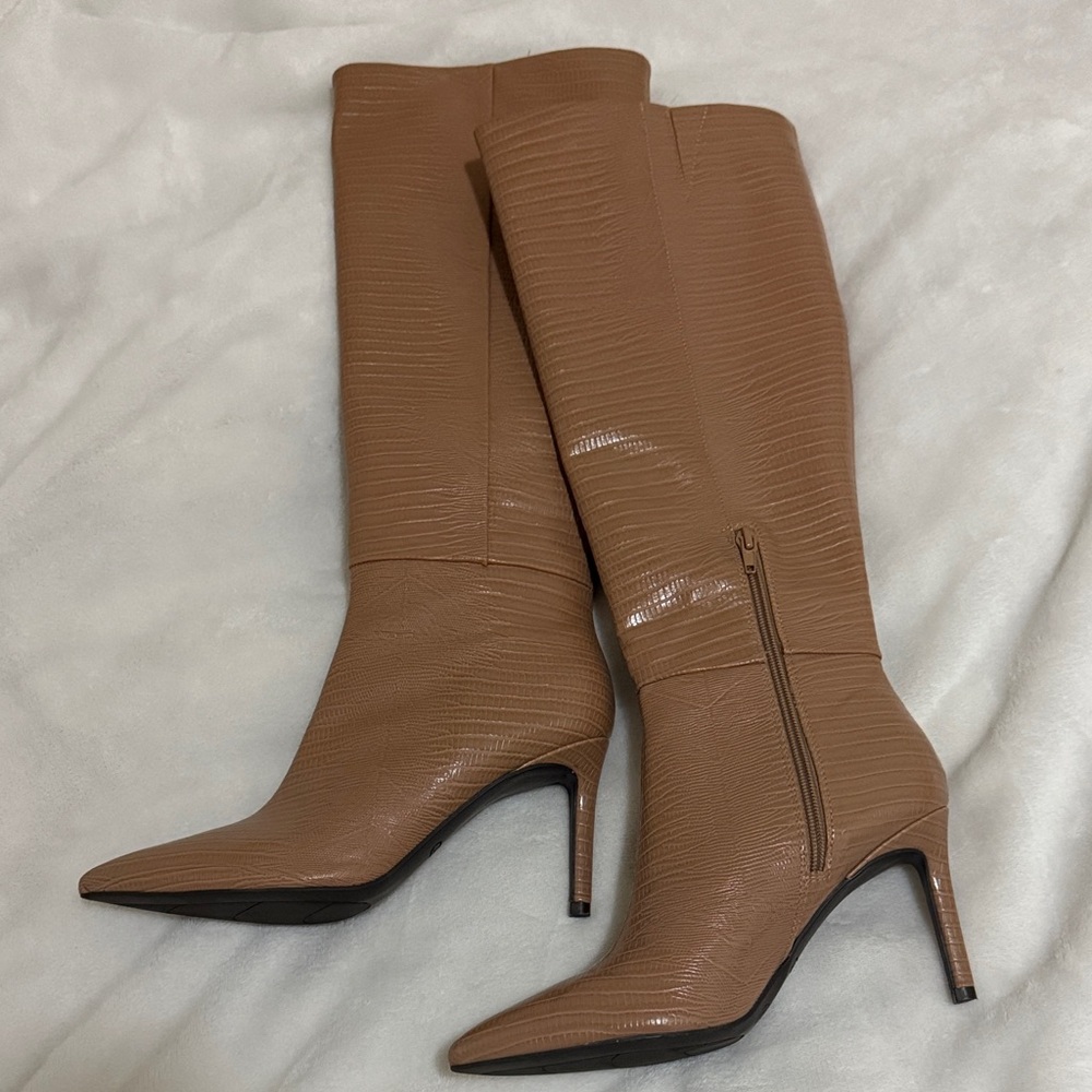 Nine West Tan Knee-High Croc Boots
